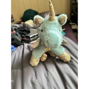 Justice Girls Blue and Silver Flip Sequin Unicorn Plush 10 in GUC
